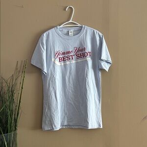 PINK Victoria's Secret Light Gray Tee with Red Graphic